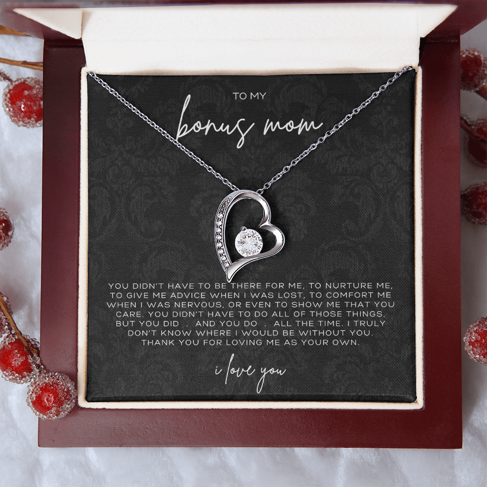 Forever Love Heart Necklace – Meaningful Gift for Bonus Mom Thank You for Loving Me as Your Own, Sentimental Jewelry from Stepson or Stepdaughter