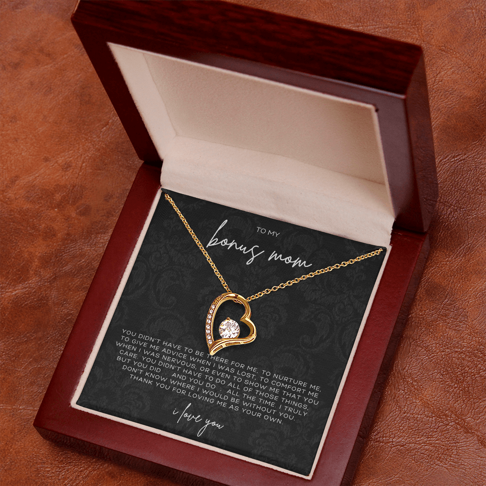 Forever Love Heart Necklace – Meaningful Gift for Bonus Mom Thank You for Loving Me as Your Own, Sentimental Jewelry from Stepson or Stepdaughter