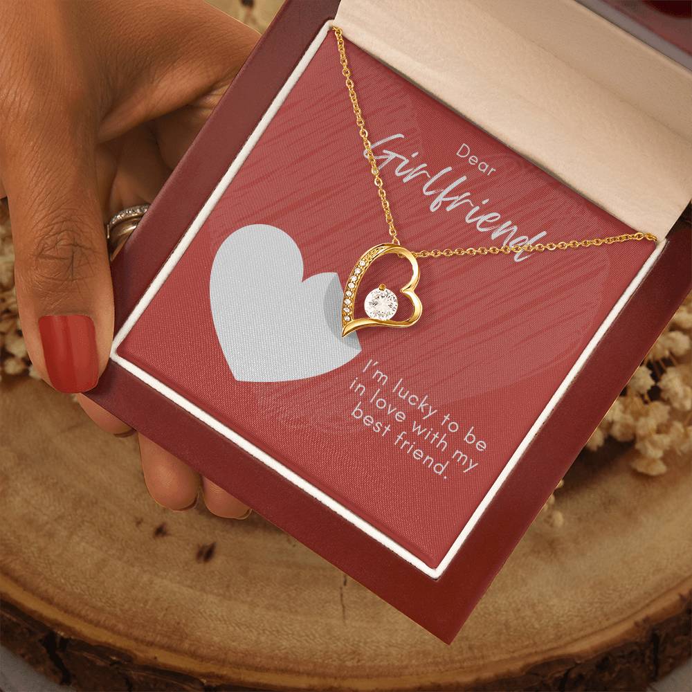 Girlfriend Forever Love Necklace – Heart Pendant with CZ – Romantic Jewelry Gift – Love Message Card – Birthday, Anniversary, Valentine's Day