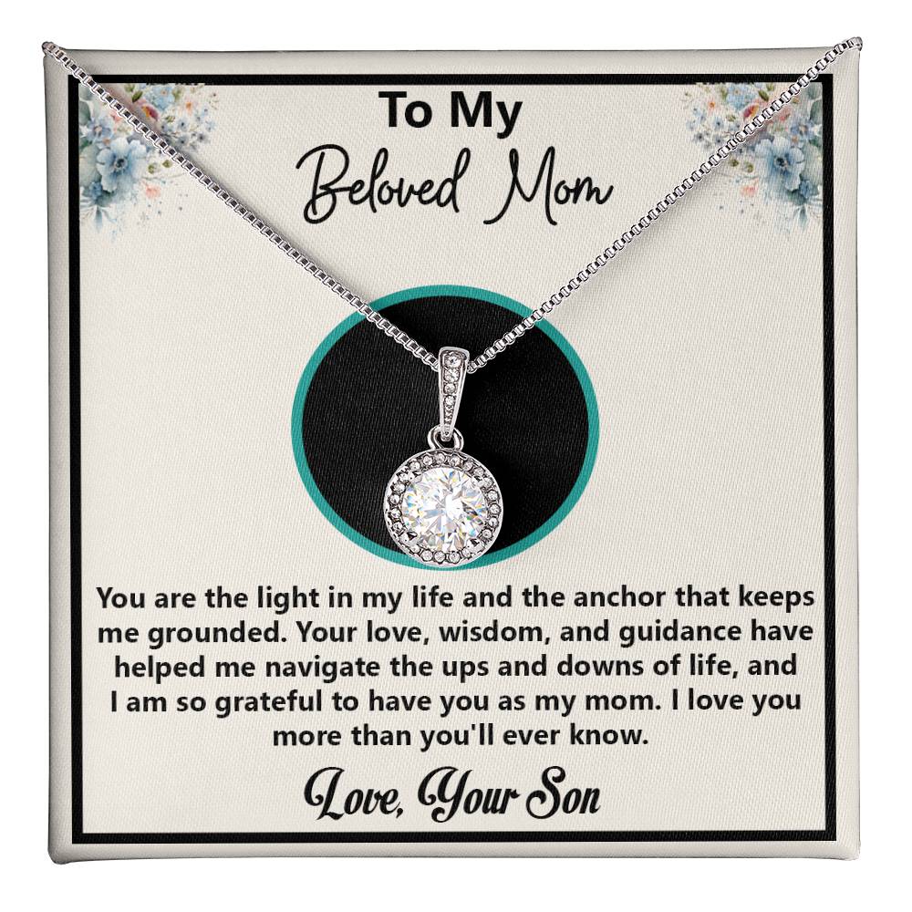 To My Beloved Mom Necklace - Meaningful Gift for Mom from Son, Mother’s Day, Birthday, Christmas Jewelry for Mom