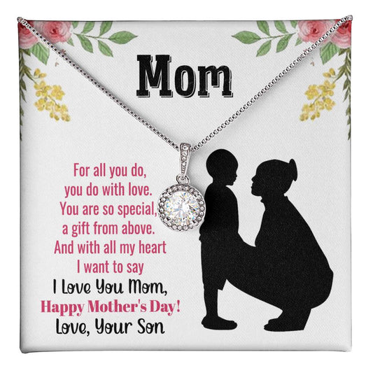 Mom Necklace with Heartfelt Message - Mother’s Day Gift from Son, Thoughtful Birthday or Christmas Gift for Mom