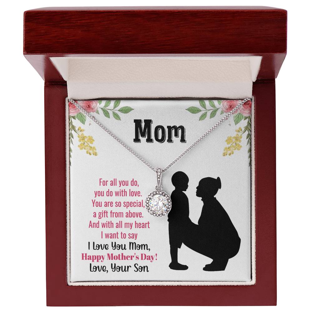 Mom Necklace with Heartfelt Message - Mother’s Day Gift from Son, Thoughtful Birthday or Christmas Gift for Mom