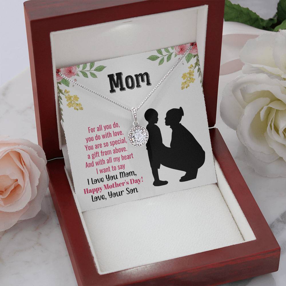 Mom Necklace with Heartfelt Message - Mother’s Day Gift from Son, Thoughtful Birthday or Christmas Gift for Mom