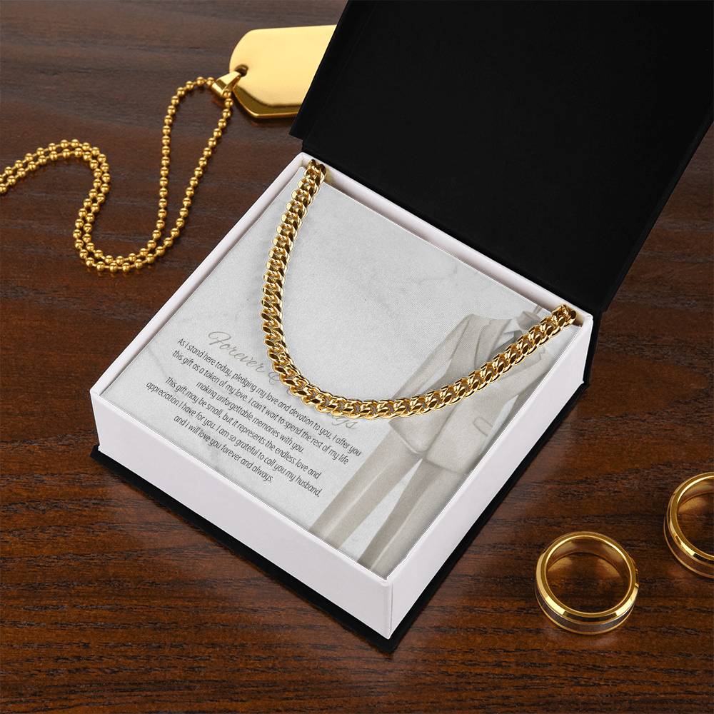 Men’s Cuban Link Chain – Forever & Always Wedding Gift for Husband, Stainless Steel or 14K Gold, Adjustable Necklace, Sentimental Groom Gift