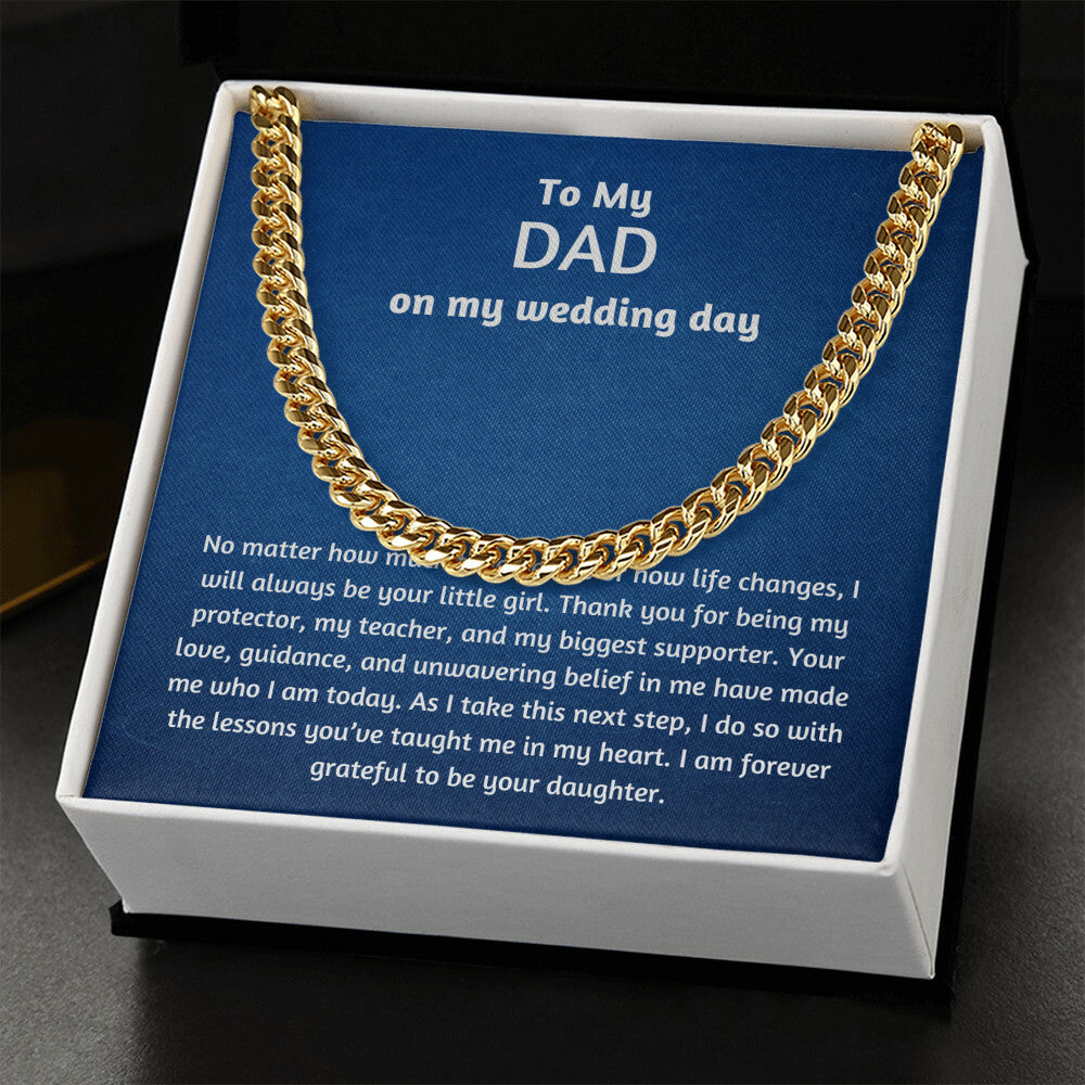 Men’s Cuban Link Chain – Wedding Day Gift for Dad, Stainless Steel or 14K Gold, Adjustable Necklace, Sentimental Gift from Daughter