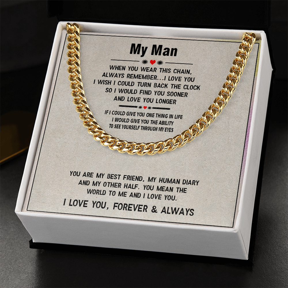 Men's Cuban Link Chain – Sentimental Gift for Boyfriend or Husband, Stainless Steel or 14K Gold, Adjustable Length, Meaningful Love Message for Him