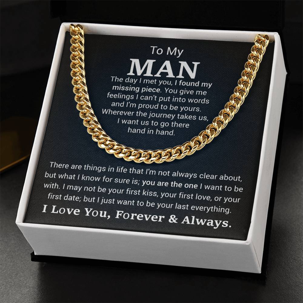 Men’s Cuban Link Chain – Sentimental Gift for Boyfriend or Husband, Stainless Steel or 14K Gold, Adjustable Necklace, Romantic Gift for Him