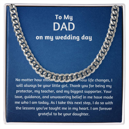 Men’s Cuban Link Chain – Wedding Day Gift for Dad, Stainless Steel or 14K Gold, Adjustable Necklace, Sentimental Gift from Daughter