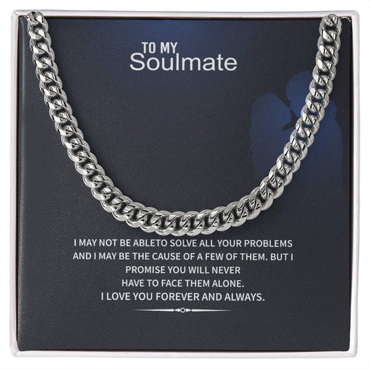 Men’s Cuban Link Chain – To My Soulmate Gift, Stainless Steel or 14K Gold, Adjustable Necklace, Romantic Anniversary or Birthday Gift for Him