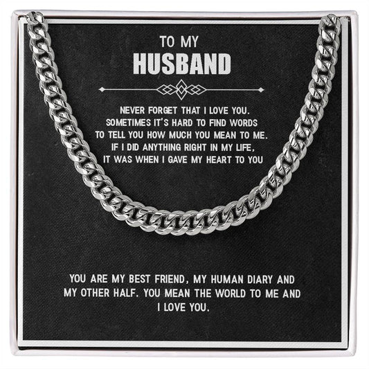 Men’s Cuban Link Chain – Love You Forever Gift for Husband, Stainless Steel or 14K Gold, Adjustable Necklace, Anniversary or Birthday Gift