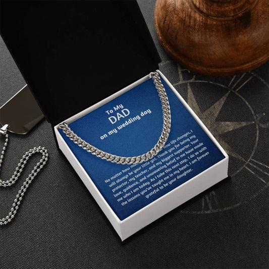 Men’s Cuban Link Chain – Wedding Day Gift for Dad, Stainless Steel or 14K Gold, Adjustable Necklace, Sentimental Gift from Daughter