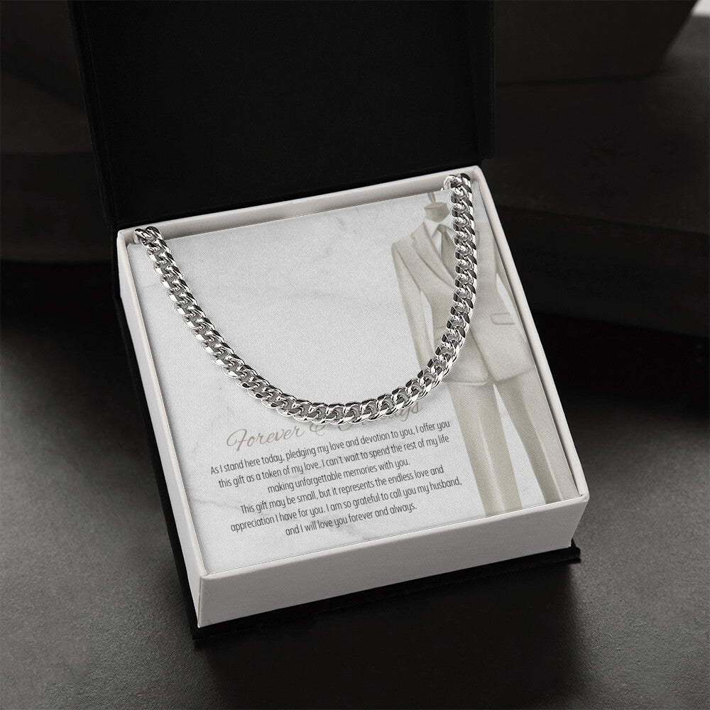 Men’s Cuban Link Chain – Forever & Always Wedding Gift for Husband, Stainless Steel or 14K Gold, Adjustable Necklace, Sentimental Groom Gift