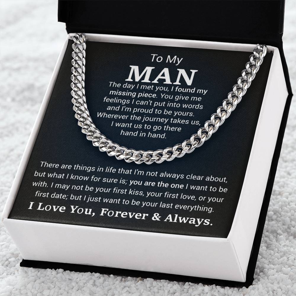 Men’s Cuban Link Chain – Sentimental Gift for Boyfriend or Husband, Stainless Steel or 14K Gold, Adjustable Necklace, Romantic Gift for Him