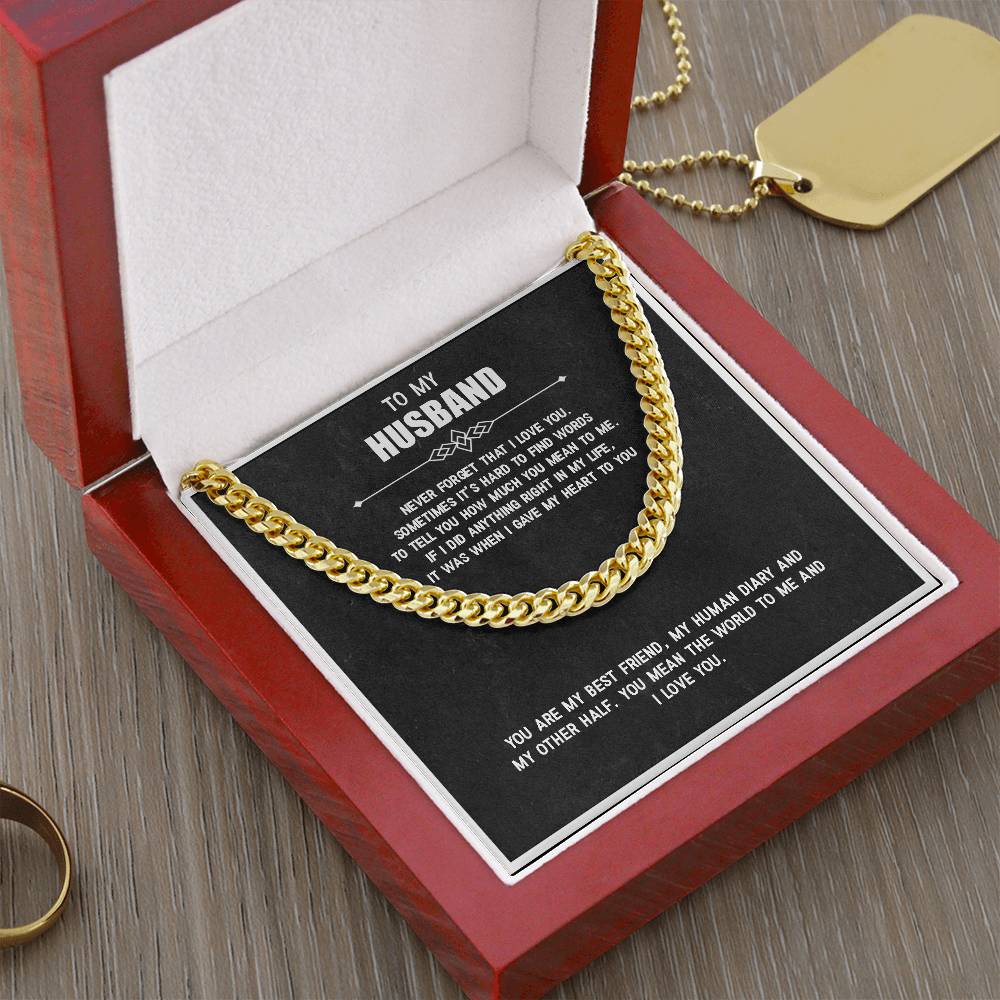 Men’s Cuban Link Chain – Love You Forever Gift for Husband, Stainless Steel or 14K Gold, Adjustable Necklace, Anniversary or Birthday Gift