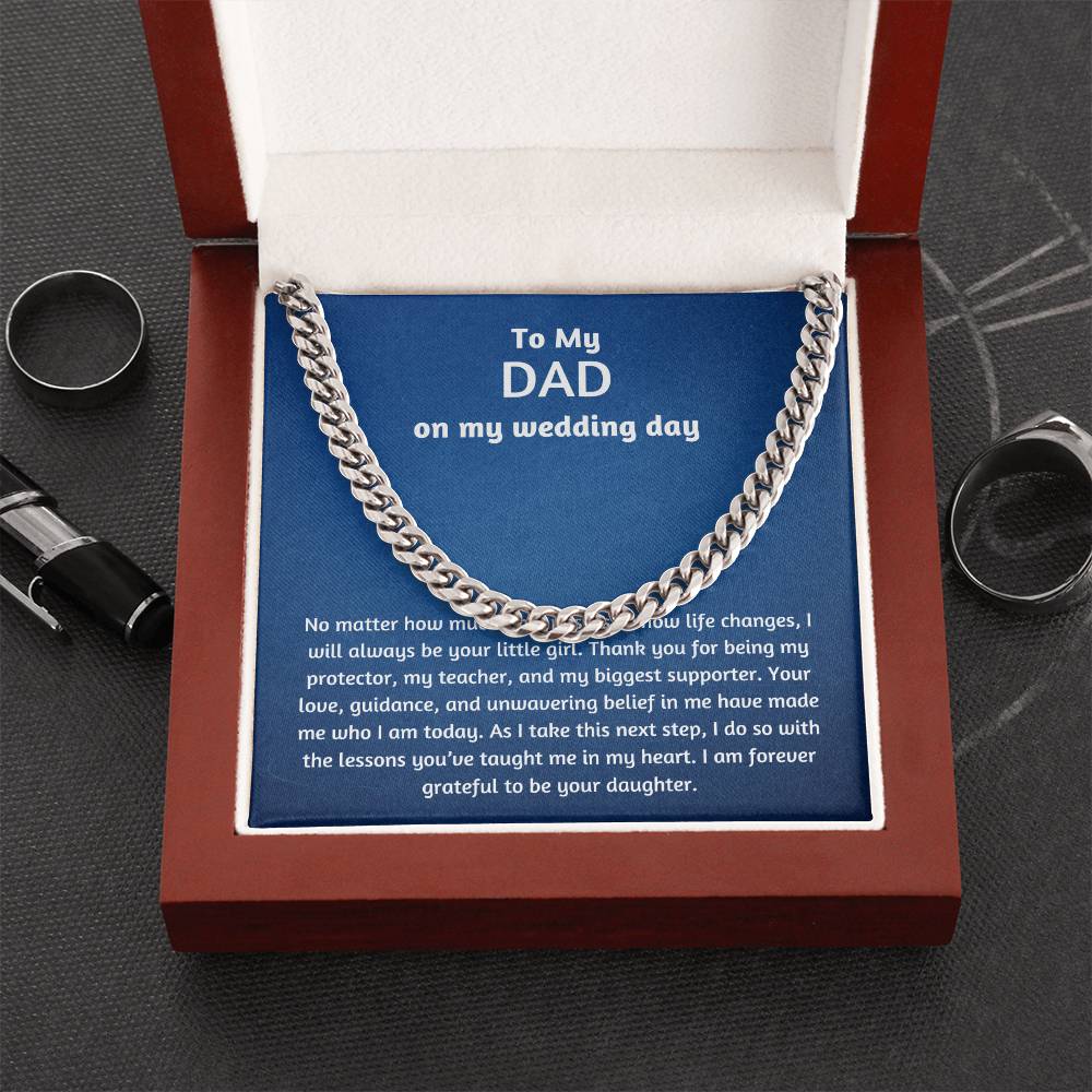 Men’s Cuban Link Chain – Wedding Day Gift for Dad, Stainless Steel or 14K Gold, Adjustable Necklace, Sentimental Gift from Daughter