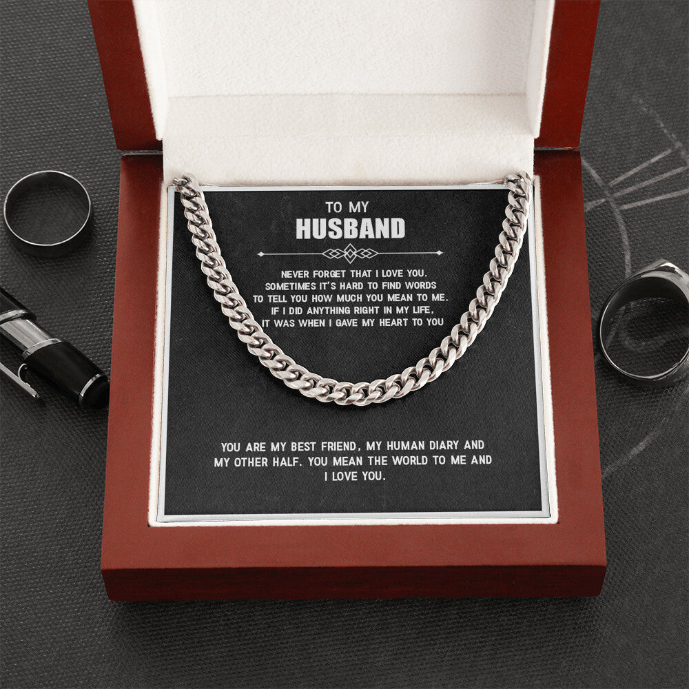Men’s Cuban Link Chain – Love You Forever Gift for Husband, Stainless Steel or 14K Gold, Adjustable Necklace, Anniversary or Birthday Gift