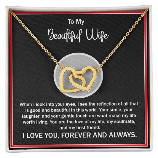 To My Beautiful Wife – Interlocking Hearts Necklace - Thoughtful and Loving Message Card Gift from Husband – Perfect for Anniversary, Birthday