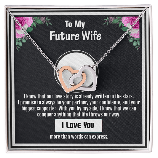 To My Future Wife –Interlocking Hearts Necklace- Emotional Love Note Jewelry Message Card – A Beautiful Gift from Husband-to-Be with Words of Forever Commitment