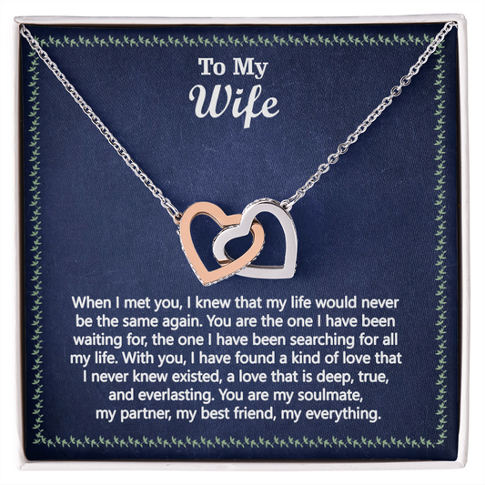 To My Wife – Interlocking Hearts Necklace - Soulmate and Best Friend – Touching Message Card Gift – Perfect for Valentine's Day