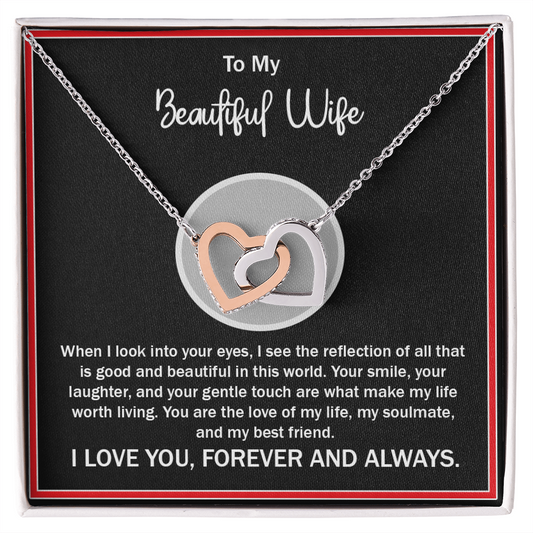 To My Beautiful Wife – Interlocking Hearts Necklace - Thoughtful and Loving Message Card Gift from Husband – Perfect for Anniversary, Birthday