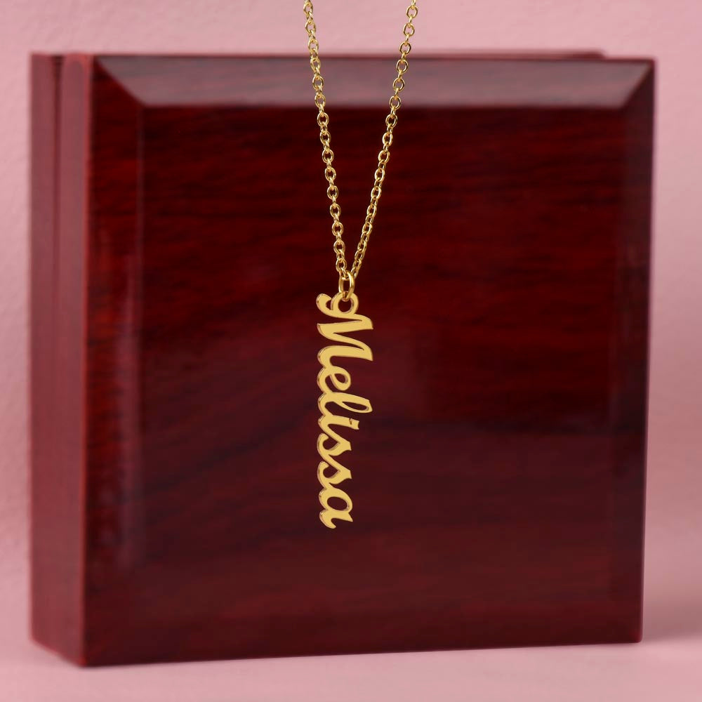 Personalized Vertical Name Necklace – Custom Script Name Pendant Gift for Her