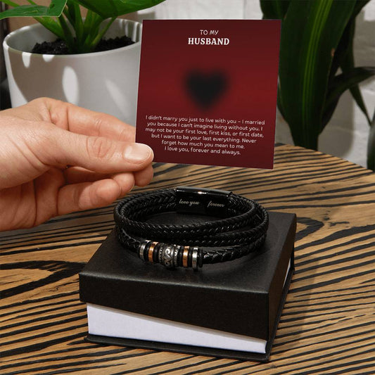 Men’s Engraved Bracelet – Meaningful Gift for Husband, Vegan Leather & Stainless Steel, Magnetic Clasp, Romantic Anniversary or Birthday Gift