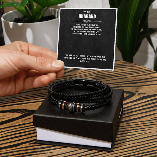 Men’s Engraved Bracelet – Love You Forever Gift for Husband, Vegan Leather & Stainless Steel, Magnetic Clasp, Anniversary or Birthday Gift