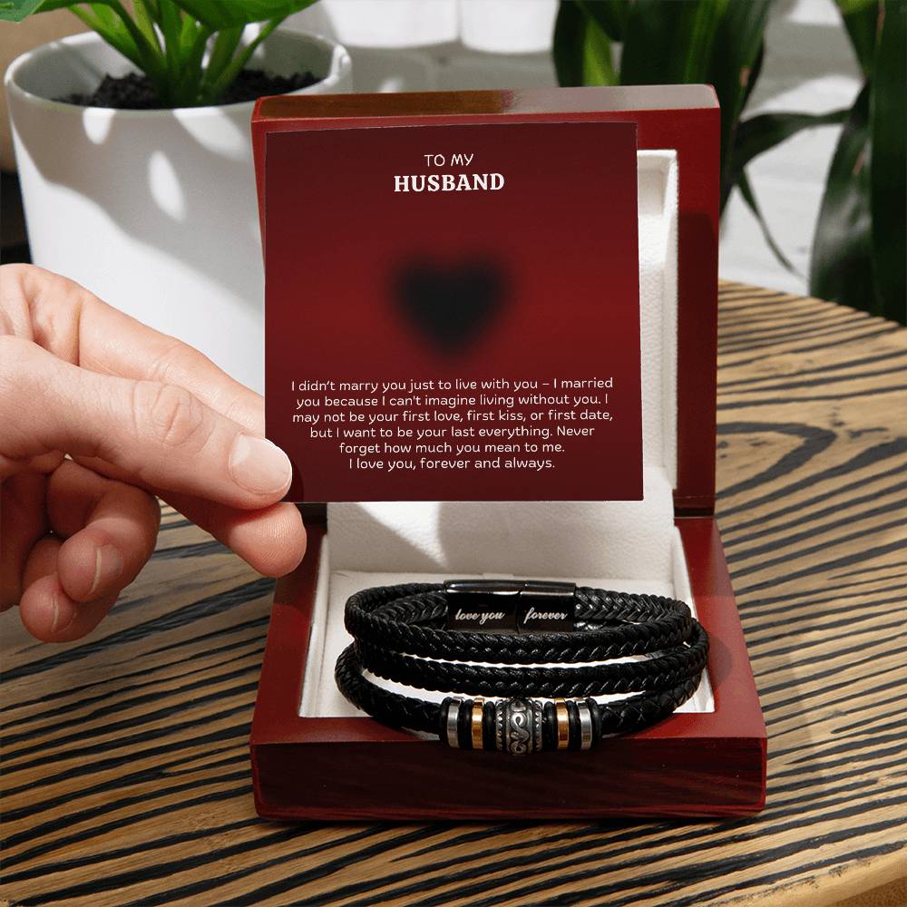 Men’s Engraved Bracelet – Meaningful Gift for Husband, Vegan Leather & Stainless Steel, Magnetic Clasp, Romantic Anniversary or Birthday Gift