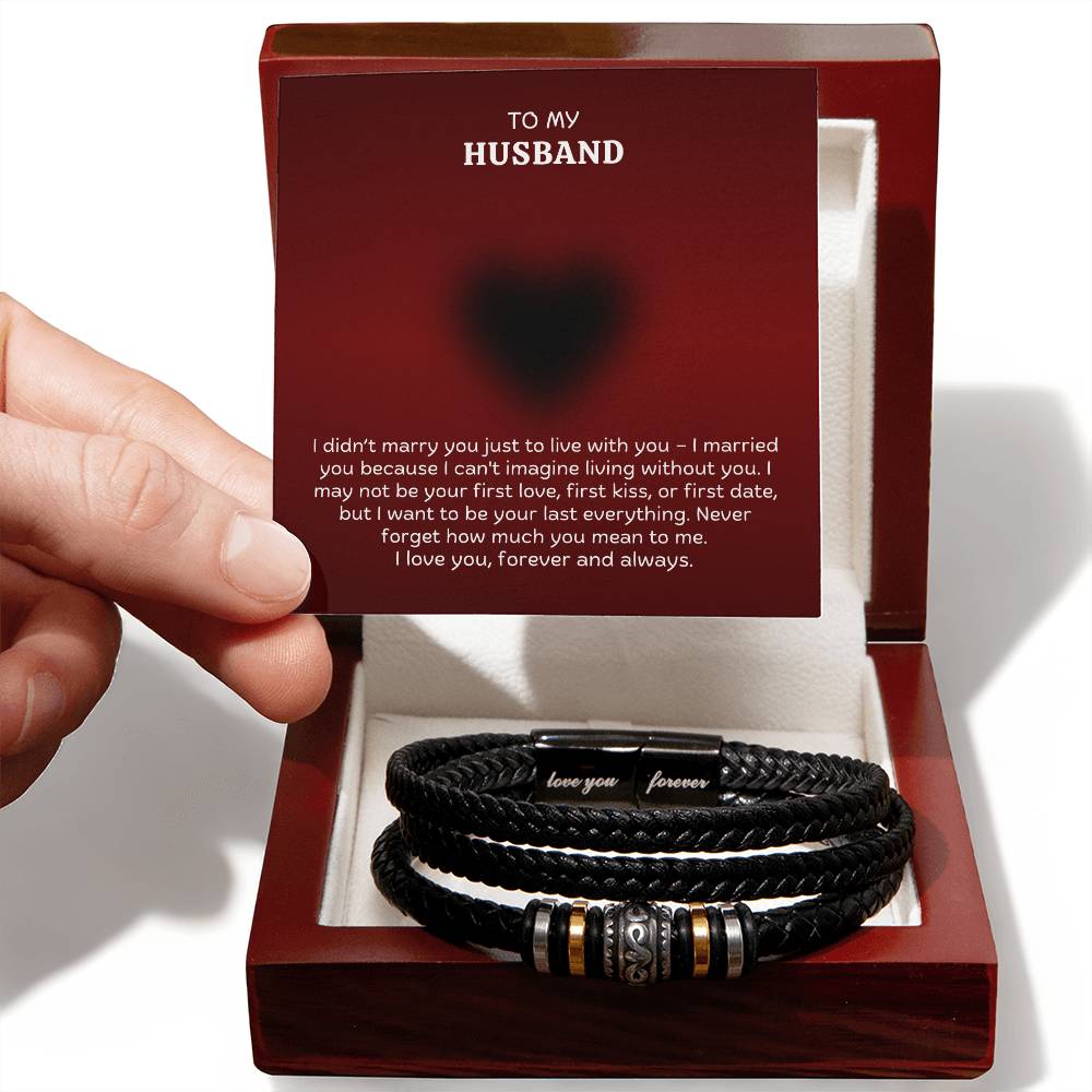 Men’s Engraved Bracelet – Meaningful Gift for Husband, Vegan Leather & Stainless Steel, Magnetic Clasp, Romantic Anniversary or Birthday Gift