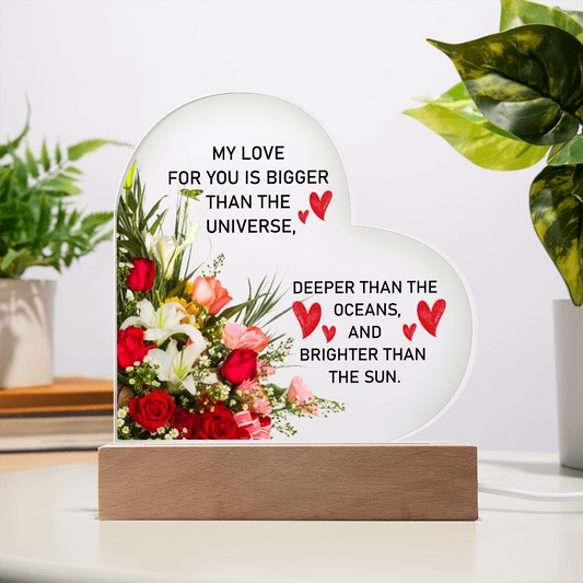 My Love for You Is Bigger Than the Universe LED Acrylic Heart Plaque – Romantic Light Up Gift