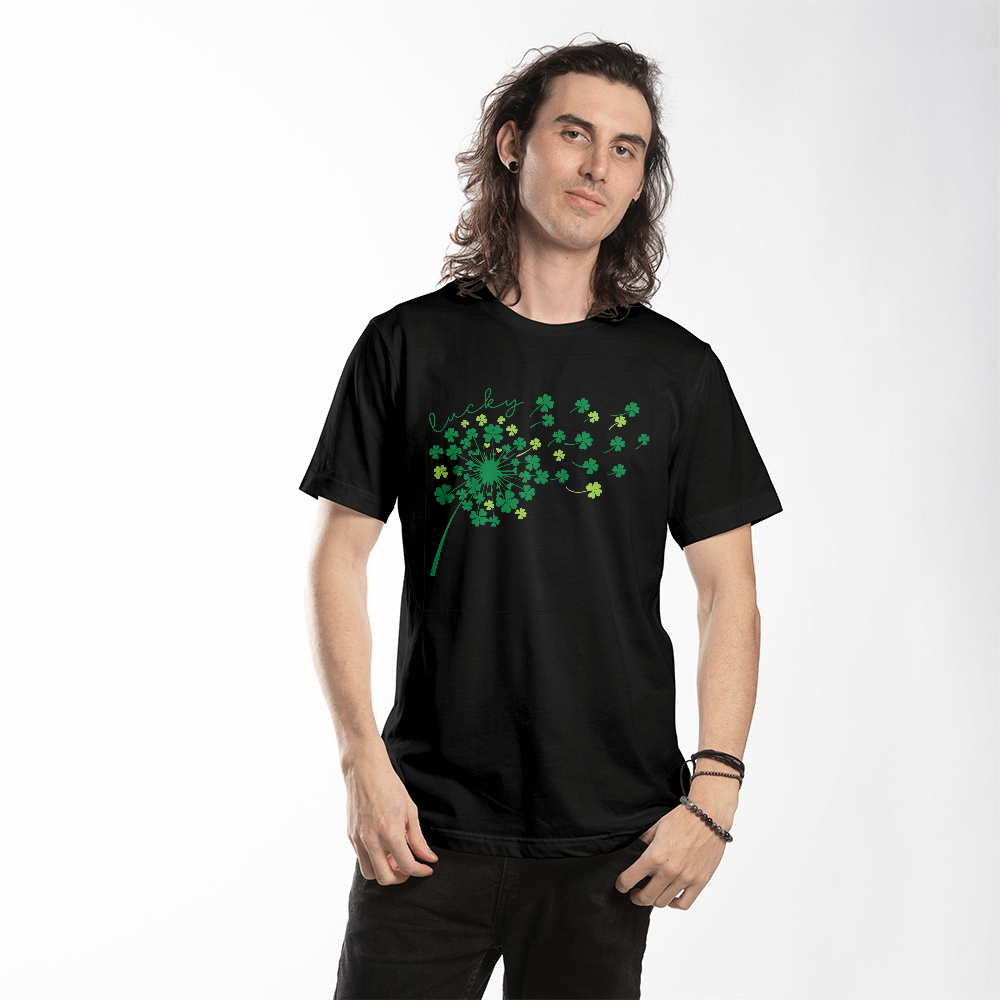 Lucky Shamrock T-Shirt St. Patrick's Day Unisex Tee Irish Dandelion Clover Print Bella+Canvas 3001 Gift
