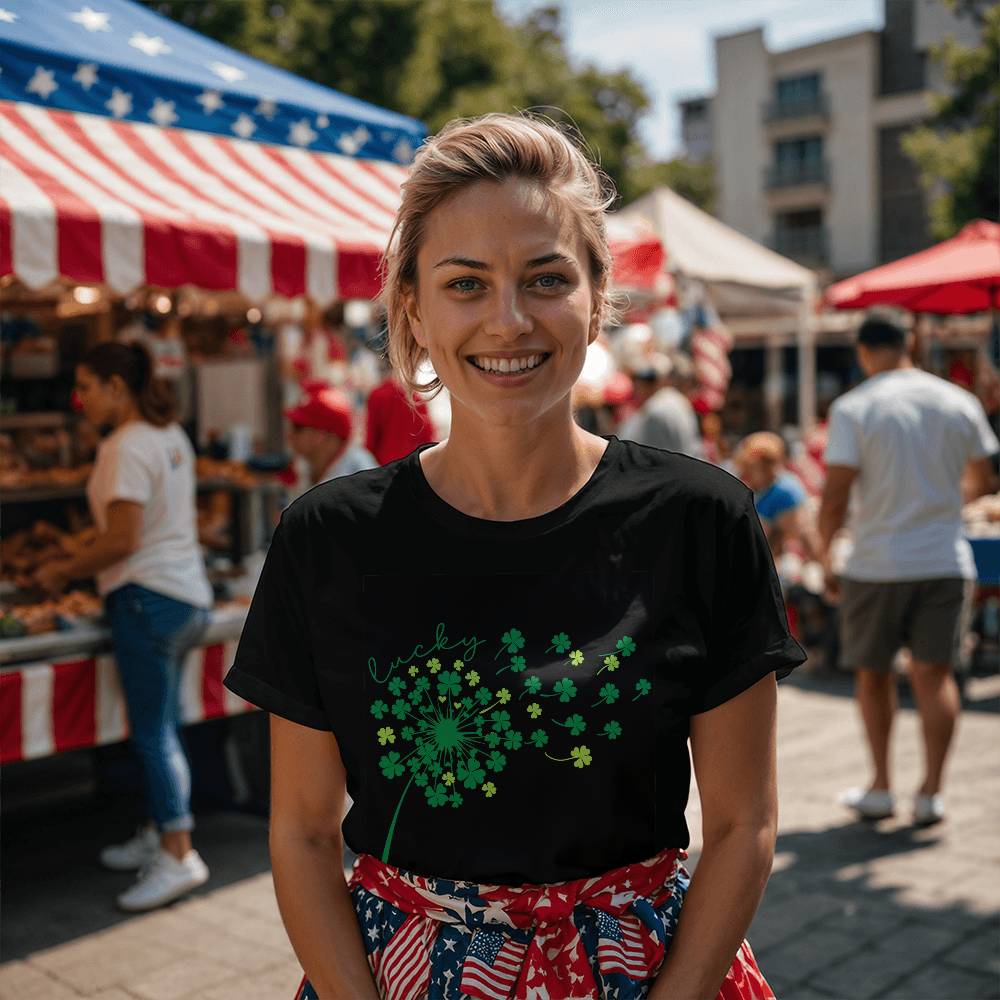 Lucky Shamrock T-Shirt St. Patrick's Day Unisex Tee Irish Dandelion Clover Print Bella+Canvas 3001 Gift