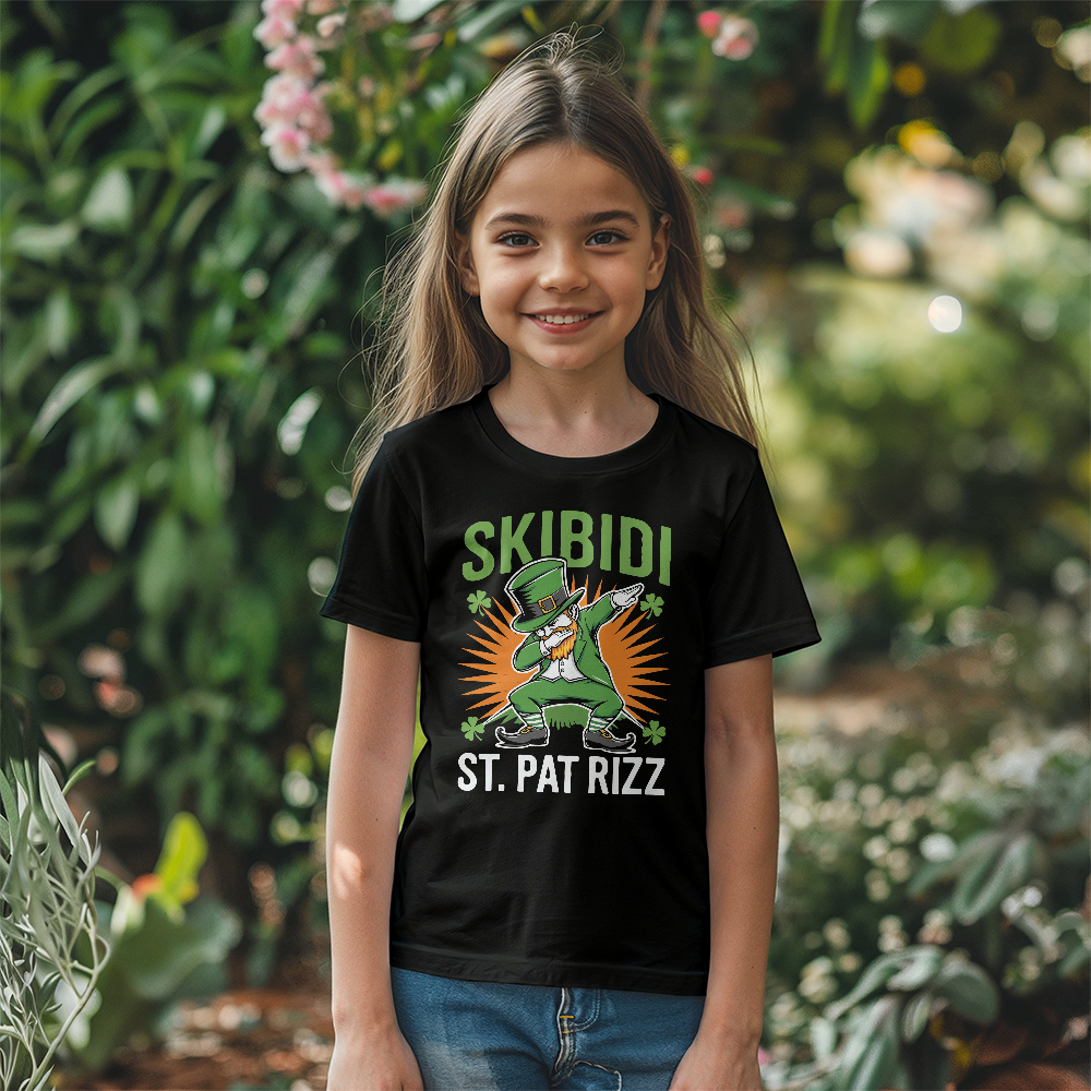 Skibidi St. Pat Rizz Youth T-Shirt Funny St. Patrick's Day Tee Dabbing Leprechaun Kids Irish Shirt Gift