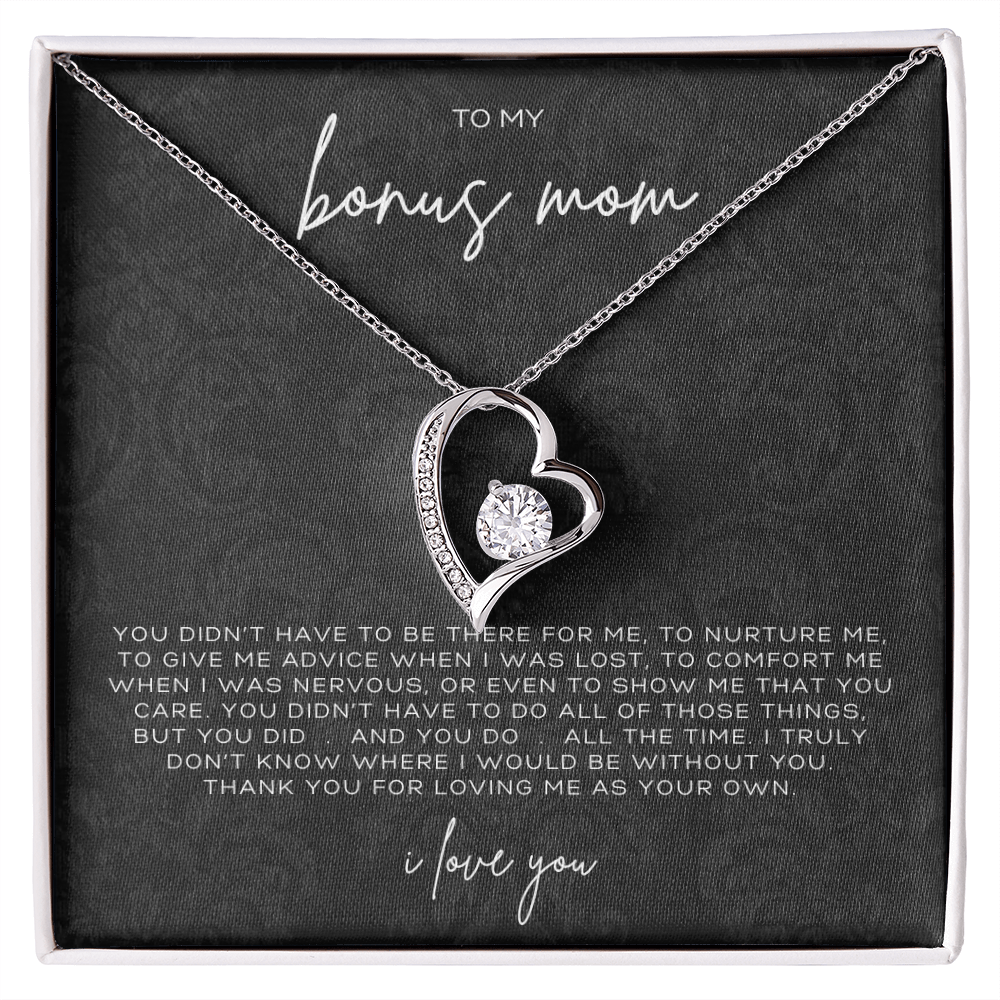 Forever Love Heart Necklace – Meaningful Gift for Bonus Mom Thank You for Loving Me as Your Own, Sentimental Jewelry from Stepson or Stepdaughter