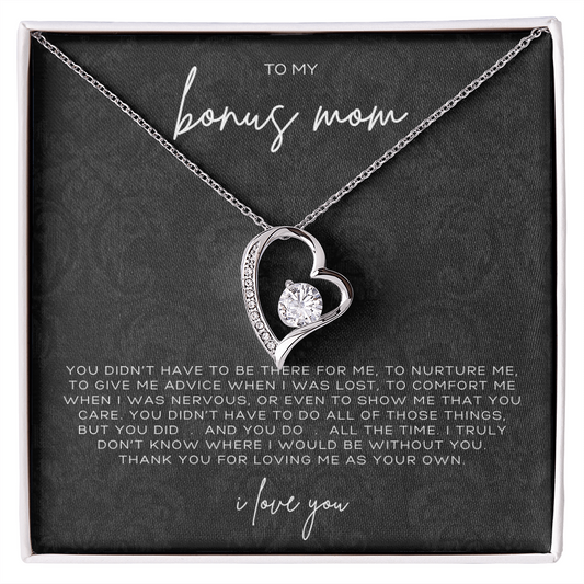 Forever Love Heart Necklace – Meaningful Gift for Bonus Mom Thank You for Loving Me as Your Own, Sentimental Jewelry from Stepson or Stepdaughter