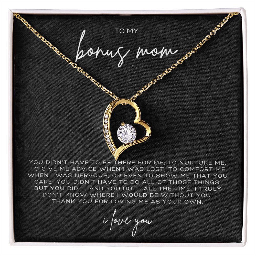 Forever Love Heart Necklace – Meaningful Gift for Bonus Mom Thank You for Loving Me as Your Own, Sentimental Jewelry from Stepson or Stepdaughter
