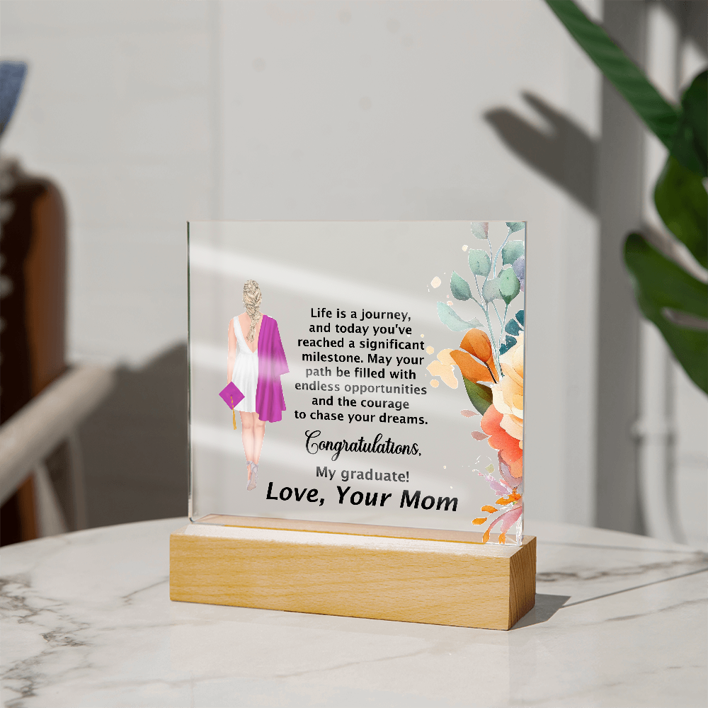 Graduation Day Gift - Beautiful Printed Square Acrylic Plaque to Inspire the Future