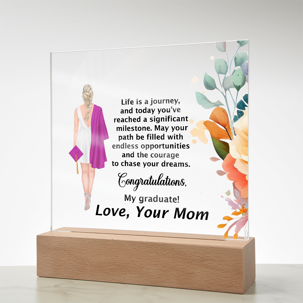 Graduation Day Gift - Beautiful Printed Square Acrylic Plaque to Inspire the Future