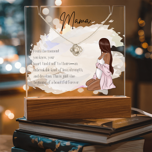 Mother to Be LED Acrylic Plaque with Love Knot Necklace
