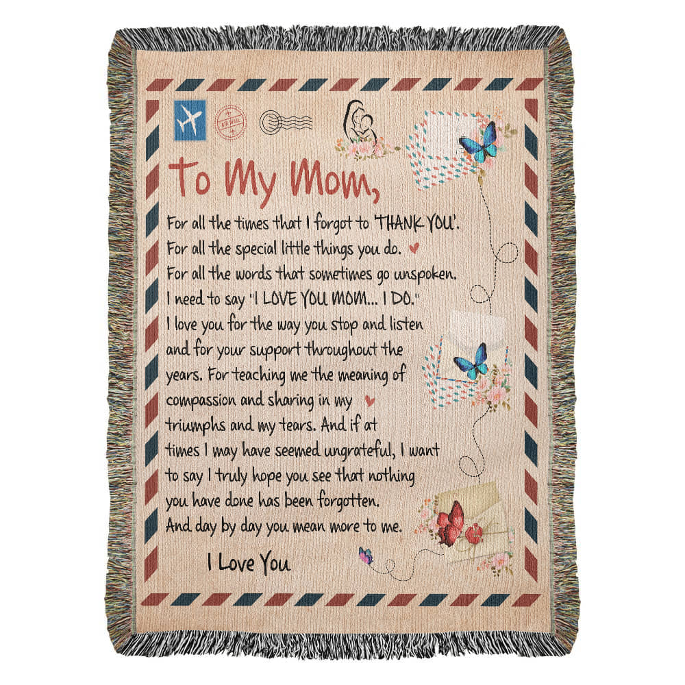 Heirloom Artwork Woven Blanket for Mom - 100% Cotton Keepsake with Heartfelt Message - Perfect Gift for Mother's Day, Birthdays, Anniversaries, or Special Occasions