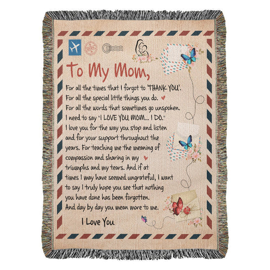 Heirloom Artwork Woven Blanket for Mom - 100% Cotton Keepsake with Heartfelt Message - Perfect Gift for Mother's Day, Birthdays, Anniversaries, or Special Occasions