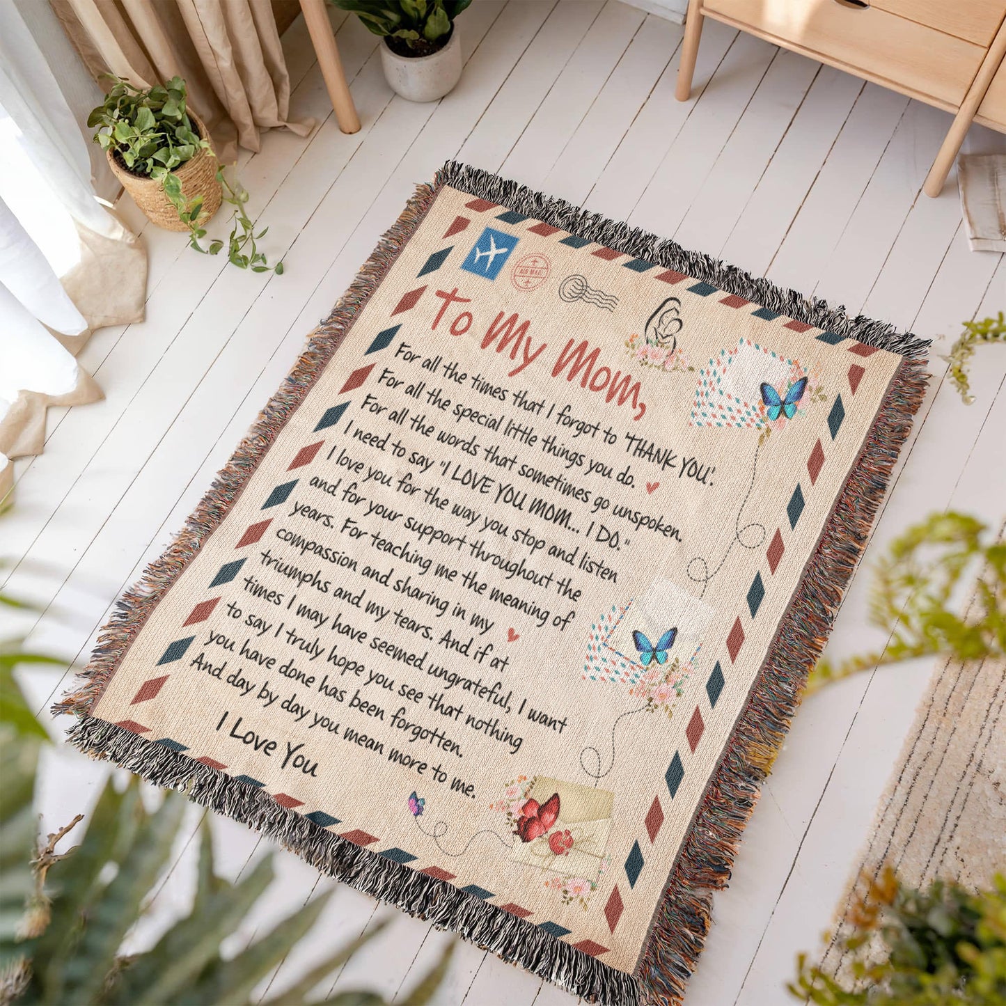 Heirloom Artwork Woven Blanket for Mom - 100% Cotton Keepsake with Heartfelt Message - Perfect Gift for Mother's Day, Birthdays, Anniversaries, or Special Occasions