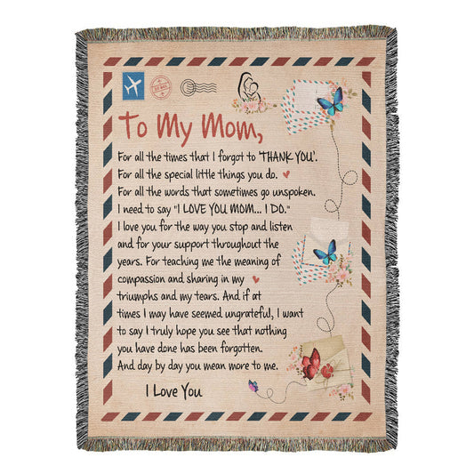 Heirloom Artwork Woven Blanket for Mom - 100% Cotton Keepsake with Heartfelt Message - Perfect Gift for Mother's Day, Birthdays, Anniversaries, or Special Occasions