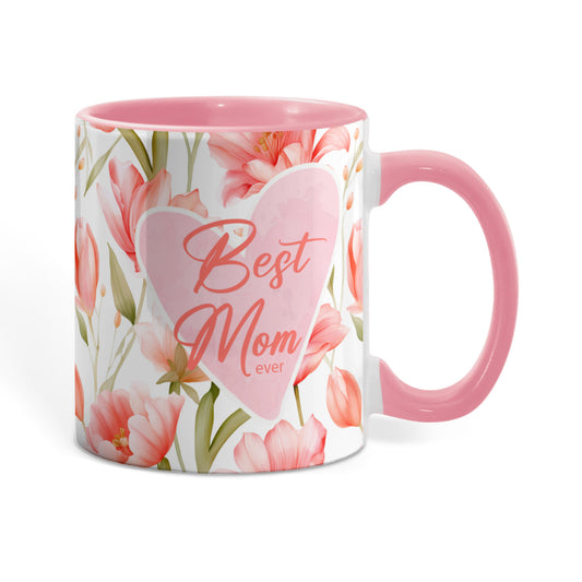Best Mom Ever Floral Mug – Pink Heart Coffee Mug for Mom – Cute Mother Gift – Mother's Day Mug – Mom Birthday Gift