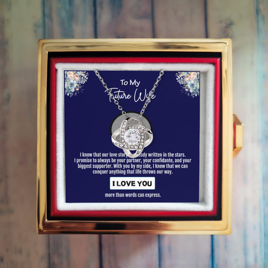 To My Future Wife Love Knot Necklace, Romantic Message Card Gift for Fiancée or Girlfriend – A Promise of Love, Support, and a Beautiful Life Together