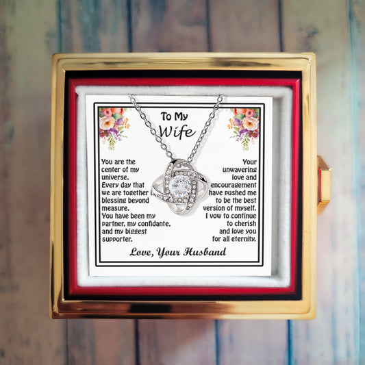 To My Beloved Wife – Love Knot Necklace - Sentimental Love Note from Husband – Meaningful Keepsake Gift – Perfect for Wife on Anniversary or Special Day