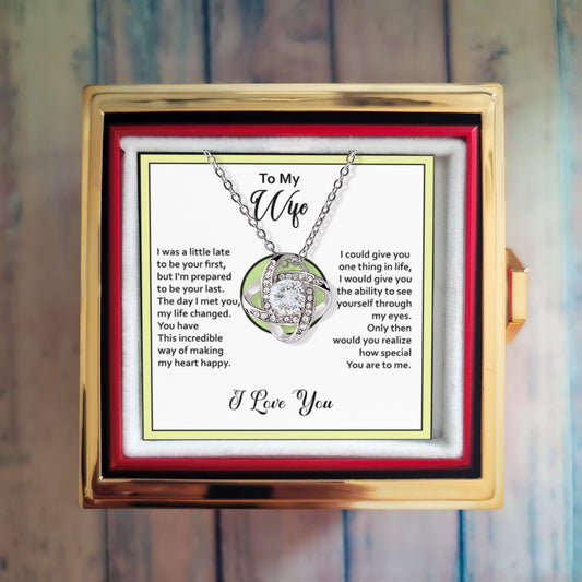 To My Wife –Love Knot Necklace, Romantic Gift from Husband with a Heartfelt Message of Love, Appreciation, and Devotion – Perfect for Anniversary, Birthday