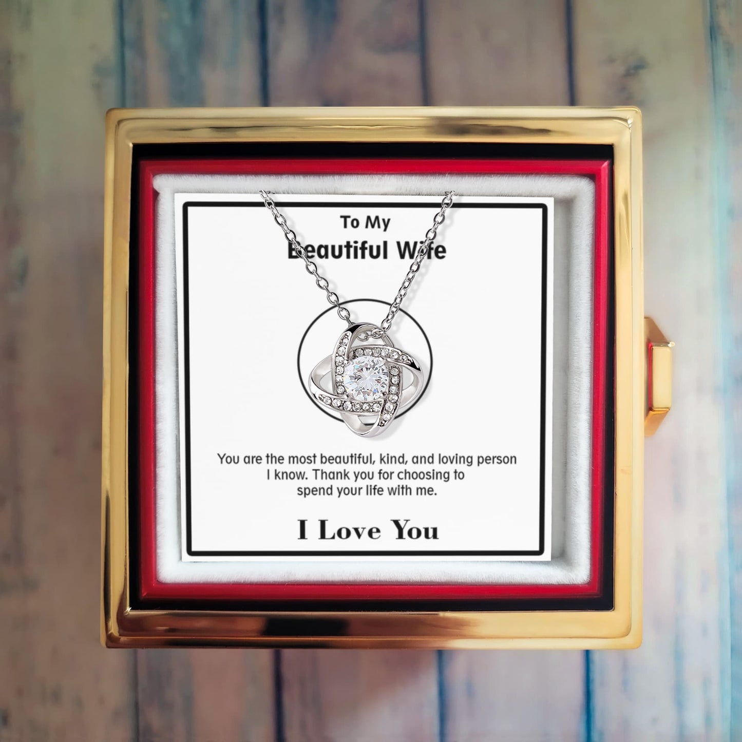 To My Beautiful Loving Wife – Love Knot Necklace - I Am So Lucky to Have You – Romantic Gift for Her from Husband