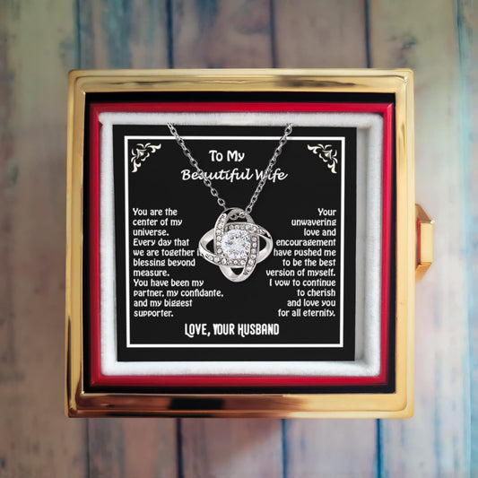 To My Beautiful Wife - Love Knot Necklace - Romantic Message of Love and Devotion from Husband - Heartfelt Gift for Anniversary, Birthday