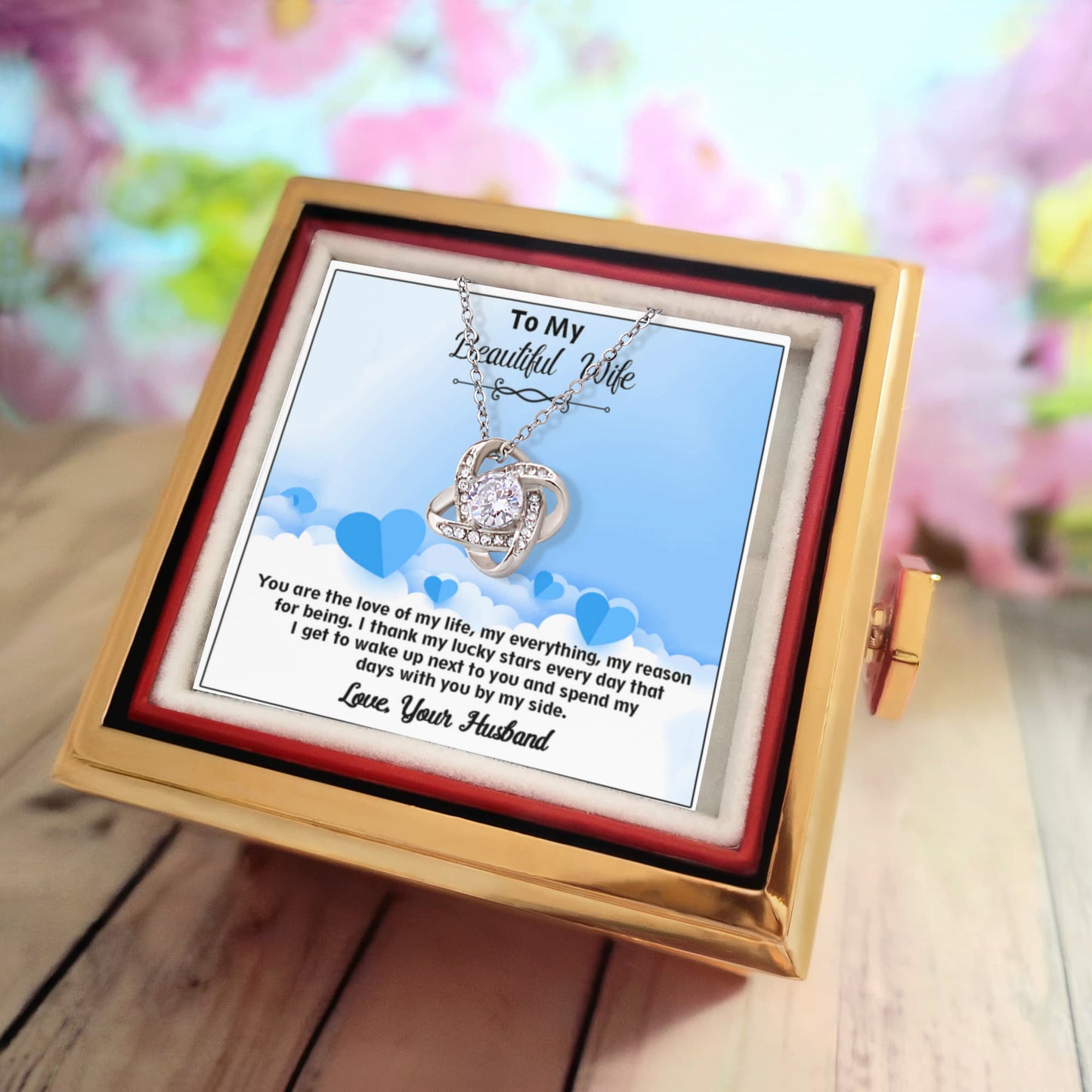 To My Beautiful Wife – Love Knot Necklace -  Grateful for This Journey Together – Anniversary or Birthday Love Gift